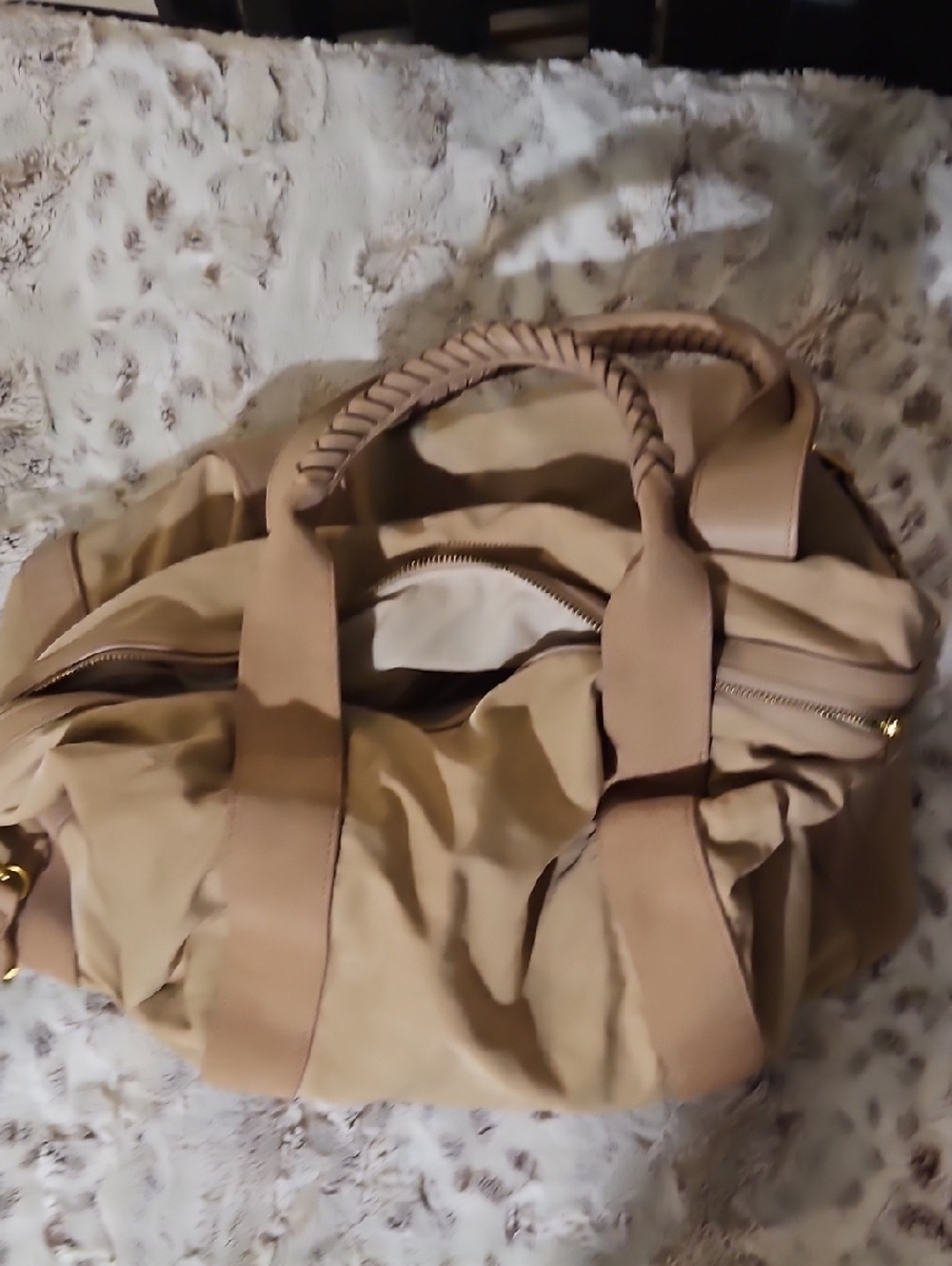 Reiss Beige Travel Duffle with Braided Handles